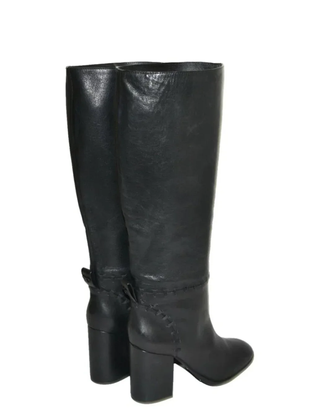 New Tory Burch Contraire Block Heel Leather Boot Black Size 7 DD19